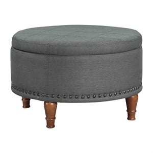 Scranton & Co Charcoal Fabric Storage Ottoman with Antique Bronze Nailhead Trim
