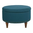 Scranton & Co Azure Blue Fabric Storage Ottoman with Bronze Nailhead Trim
