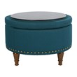 Scranton & Co Azure Blue Fabric Storage Ottoman with Bronze Nailhead Trim