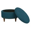 Scranton & Co Azure Blue Fabric Storage Ottoman with Bronze Nailhead Trim