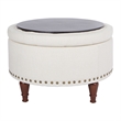 Scranton & Co Linen Natural Fabric Storage Ottoman with Bronze Nailhead Trim