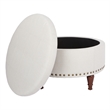 Scranton & Co Linen Natural Fabric Storage Ottoman with Bronze Nailhead Trim