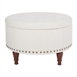 Scranton & Co Linen Natural Fabric Storage Ottoman with Bronze Nailhead Trim