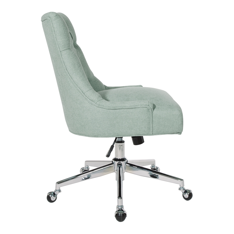 Scranton & Co Mint Blue Fabric Office Chair with Chrome Base and Button Tufting