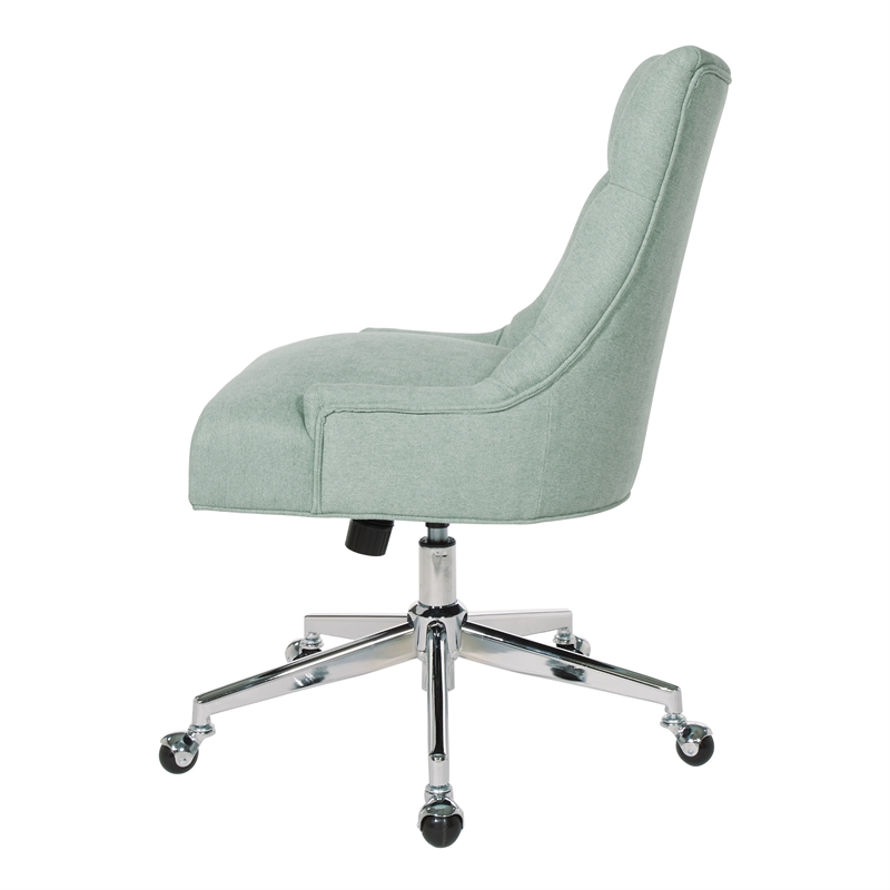 Scranton & Co Mint Blue Fabric Office Chair with Chrome Base and Button Tufting