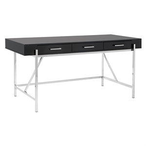 Scranton & Co 64&quot Black Gloss Desk with Chrome Frame and 3 Drawers