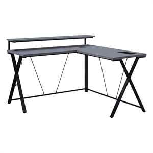 Scranton & Co L-Shaped Black Gaming Desk with RGB LED and Power Hub