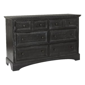 Scranton & Co 6-Drawer Farmhouse Dresser in Rustic Black Mahogany Wood Veneer