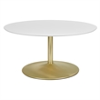 Scranton & Co Modern Round Coffee Table with Brass Metal Base in White