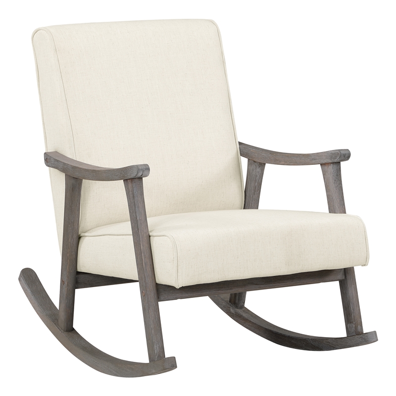 Scranton & Co Mid-Century Rocking Chair in Linen White Fabric