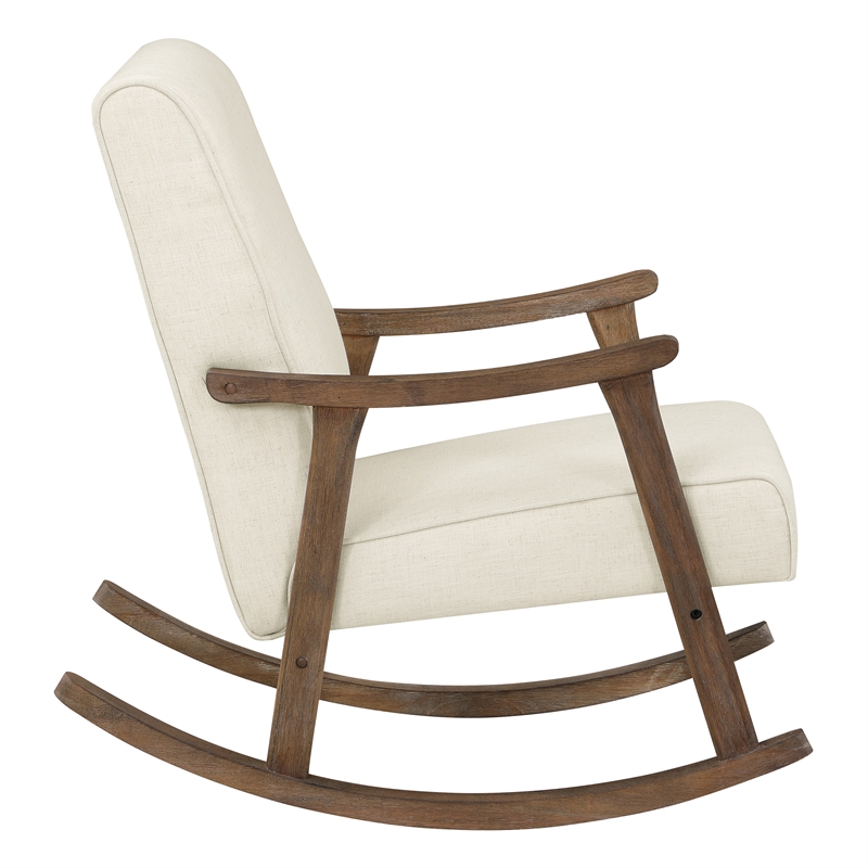 Scranton & Co Mid-Century Rocker in Linen White with Brushed Brown Frame