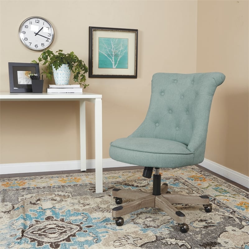 Scranton & Co Tufted Office Chair in Mint Blue Fabric with Gray Wood Base