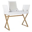 Scranton & Co White Top Vanity Desk with Gold Legs and Hidden Storage