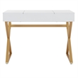 Scranton & Co White Top Vanity Desk with Gold Legs and Hidden Storage