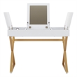 Scranton & Co White Top Vanity Desk with Gold Legs and Hidden Storage