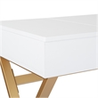 Scranton & Co White Top Vanity Desk with Gold Legs and Hidden Storage