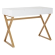Scranton & Co White Top Vanity Desk with Gold Legs and Hidden Storage