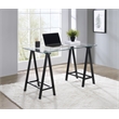 Scranton & Co Clear Glass Top Writing Desk with Black Powder-Coated Steel Base