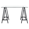 Scranton & Co Clear Glass Top Writing Desk with Black Powder-Coated Steel Base