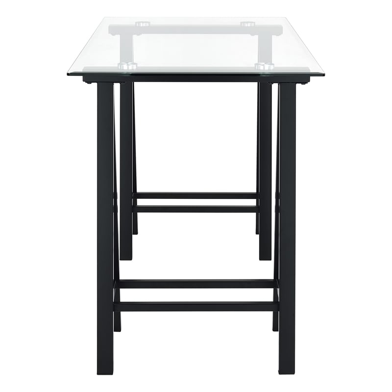 Scranton & Co Clear Glass Top Writing Desk with Black Powder-Coated Steel Base
