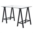 Scranton & Co Clear Glass Top Writing Desk with Black Powder-Coated Steel Base