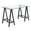 Scranton & Co Clear Glass Top Writing Desk with Black Powder-Coated Steel Base