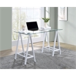 Scranton & Co Clear Glass Top Writing Desk with White Powder-Coated Steel Base