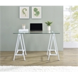 Scranton & Co Clear Glass Top Writing Desk with White Powder-Coated Steel Base