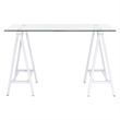 Scranton & Co Clear Glass Top Writing Desk with White Powder-Coated Steel Base