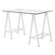 Scranton & Co Clear Glass Top Writing Desk with White Powder-Coated Steel Base