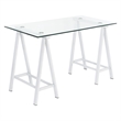 Scranton & Co Clear Glass Top Writing Desk with White Powder-Coated Steel Base