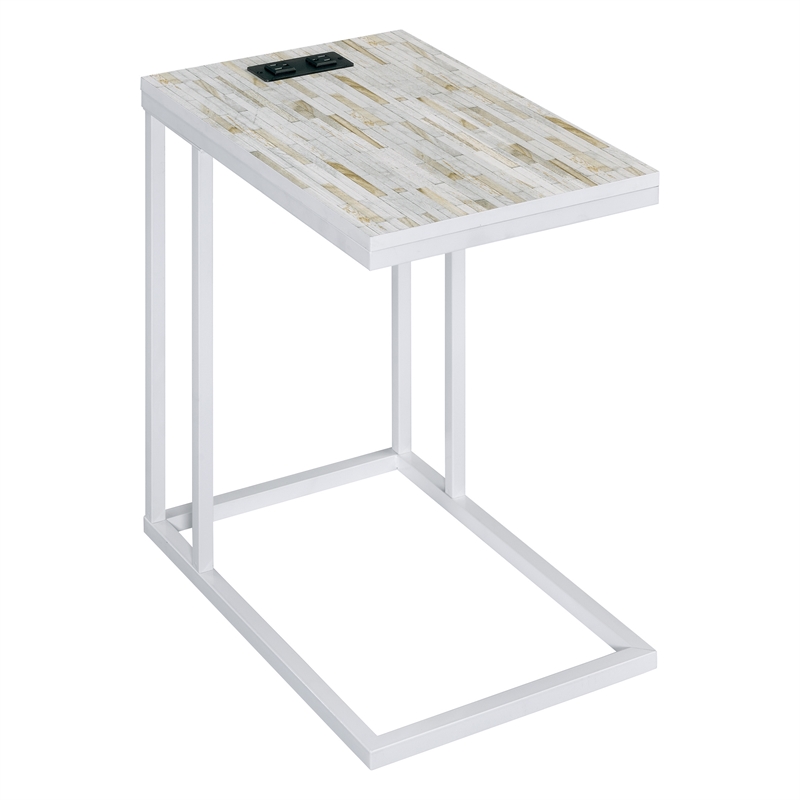Scranton & Co C-Table with White Mosaic Top and Built-In Power Port