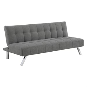 Scranton & Co Convertible Futon Sofa in Gray Fabric with Stainless Steel Frame