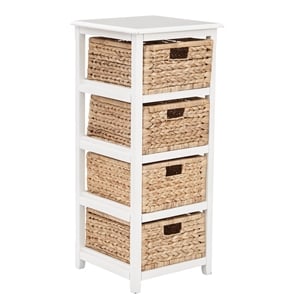 Scranton & Co 4-Tier Storage Tower in White with Natural Seagrass Baskets
