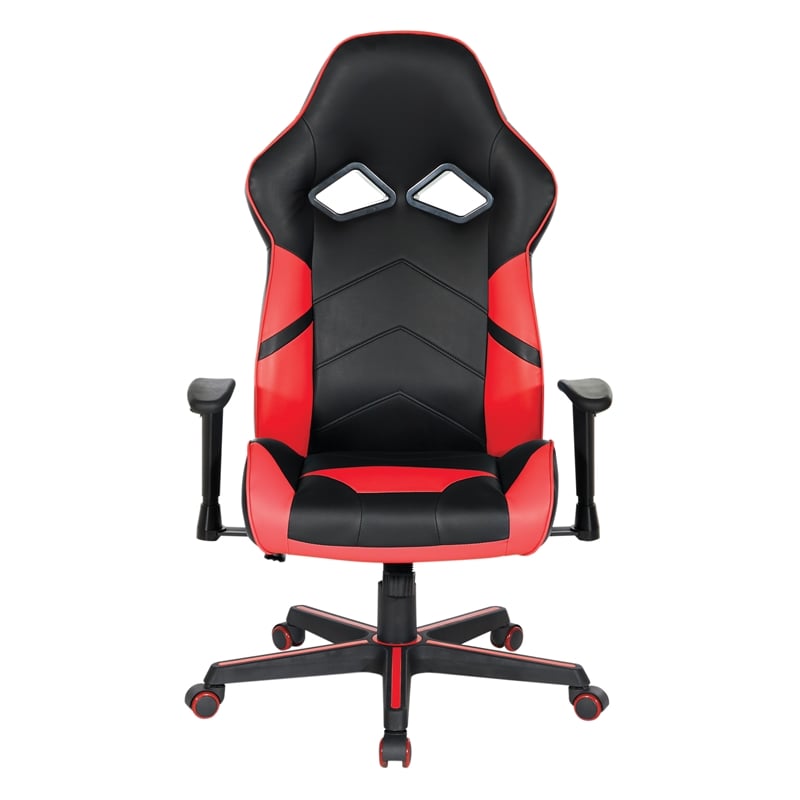 Scranton & Co Ergonomic Gaming Chair in Black Faux Leather with Red Accents