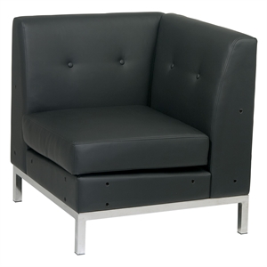 Scranton & Co Modern Corner Chair in Black Faux Leather with Chrome Base