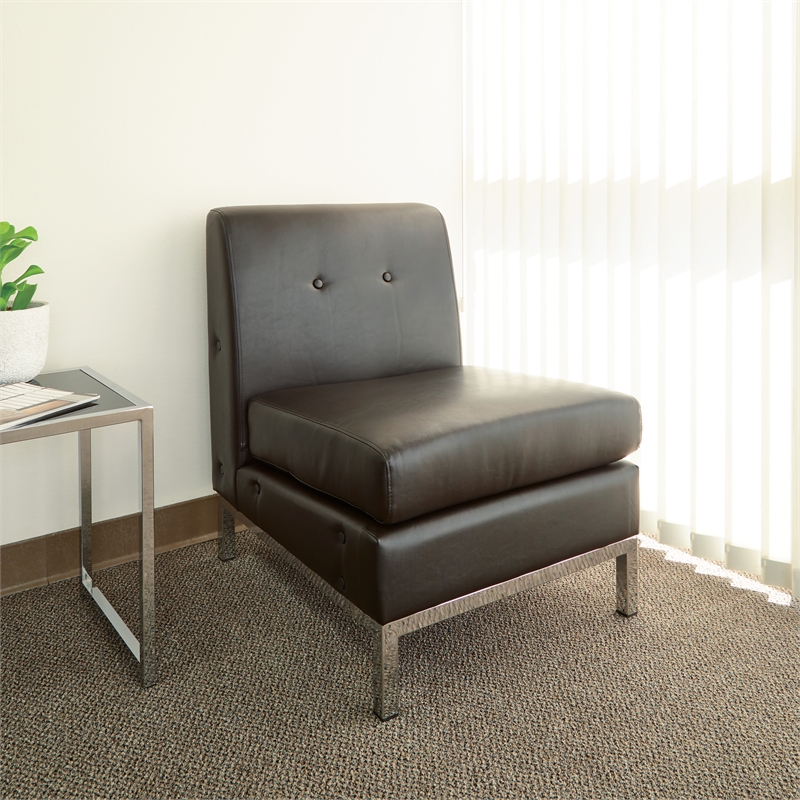 Scranton & Co Espresso Faux Leather Armless Chair Chrome Finished Base