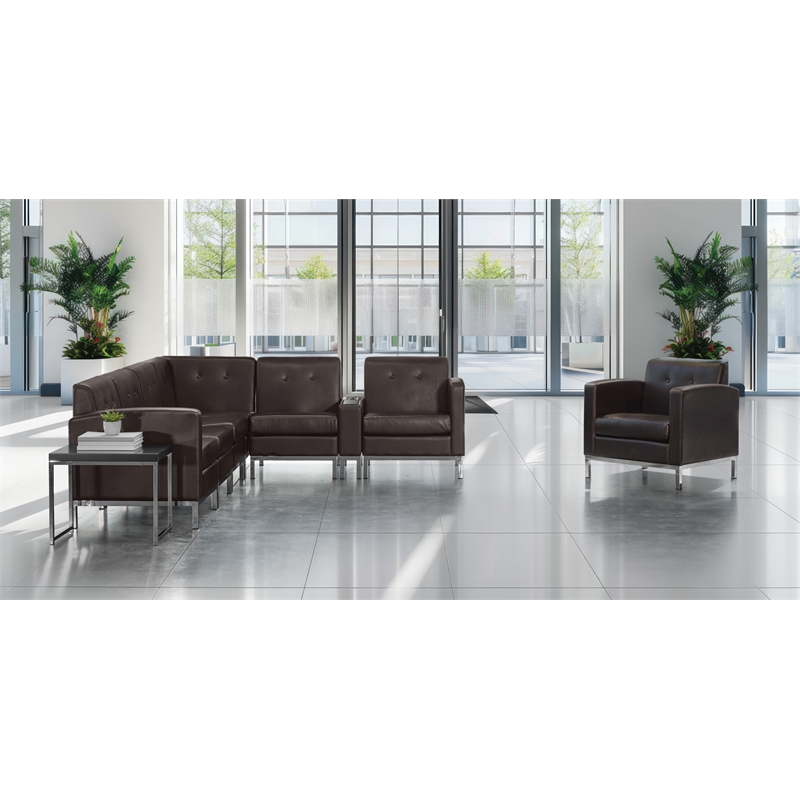 Scranton & Co Espresso Faux Leather Armless Chair Chrome Finished Base