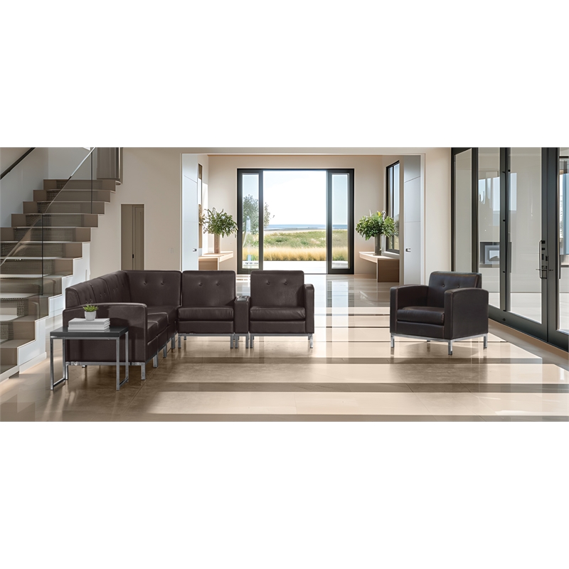 Scranton & Co Espresso Faux Leather Armless Chair Chrome Finished Base