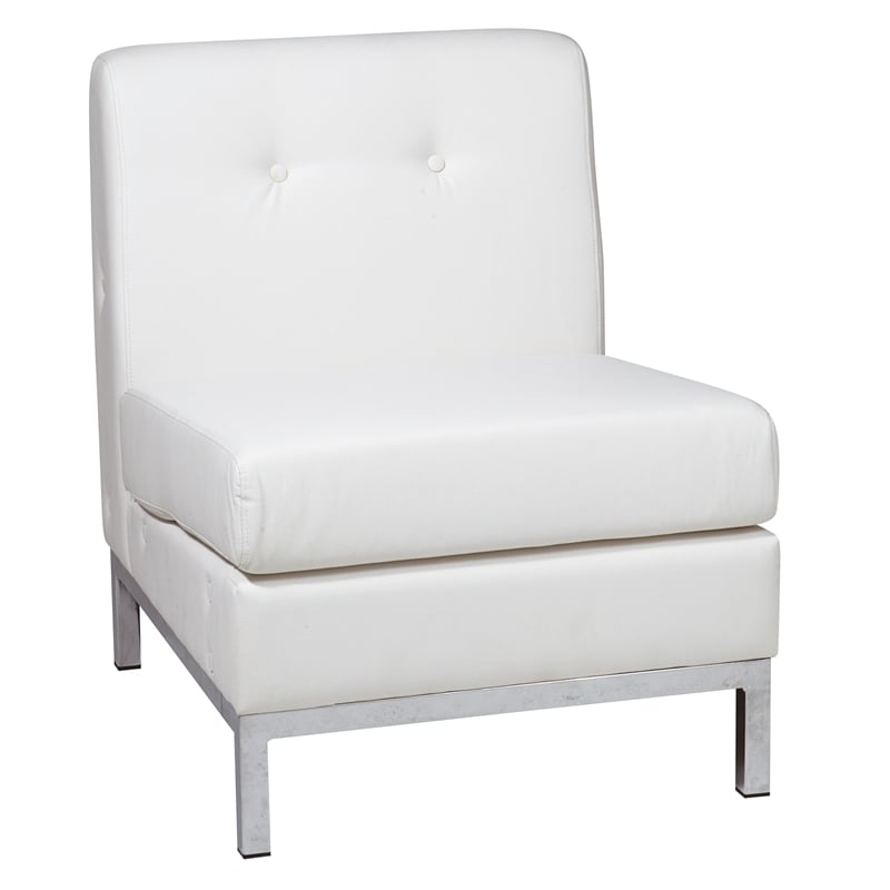 Scranton & Co Armless Chair in White Faux Leather with Chrome Base