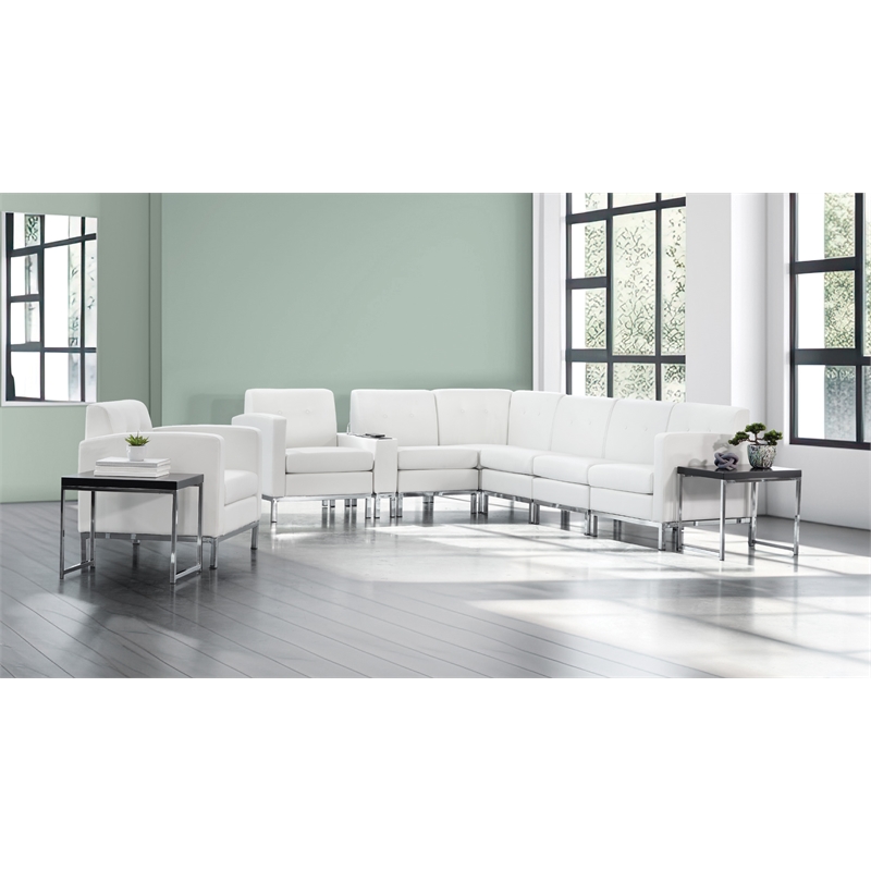 Scranton & Co Armless Chair in White Faux Leather with Chrome Base