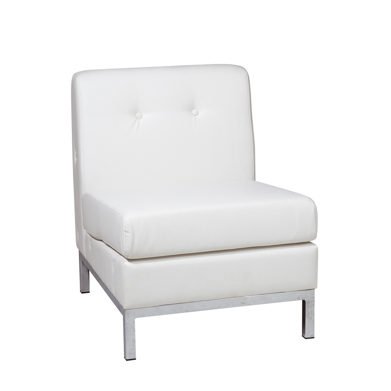 Scranton & Co Armless Chair in White Faux Leather with Chrome Base