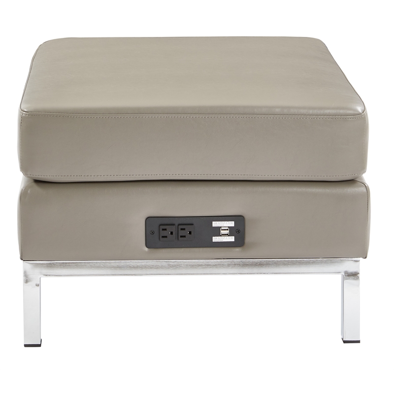 Scranton & Co Ottoman with Charging Station in Smoke Gray Faux Leather