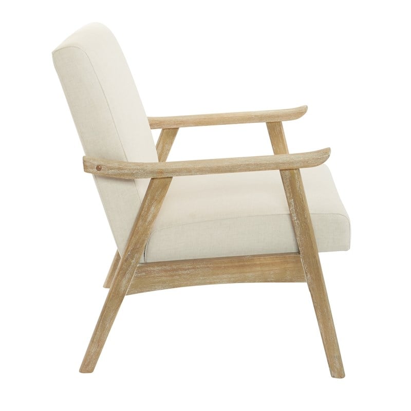 Scranton & Co Mid-Century Armchair in Linen Cream with Brushed Wood Frame