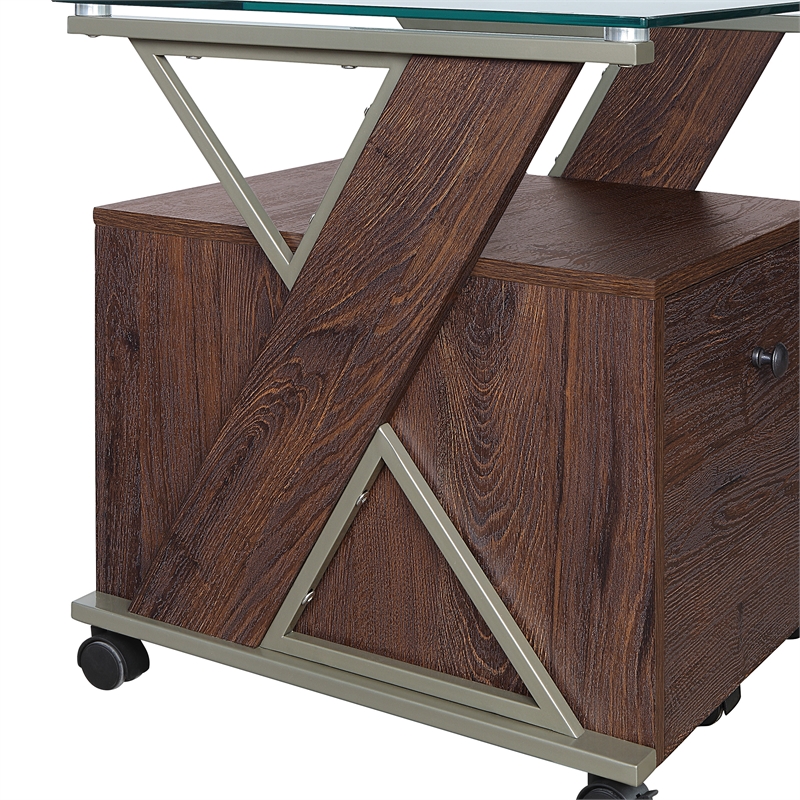 Scranton & Co Mobile File Cabinet in Cherry Red with Glass Top and Metal Z-Frame