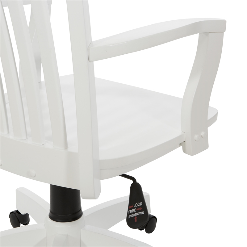 Scranton & Co Classic White Wood Banker's Chair with Slat Back and Swivel