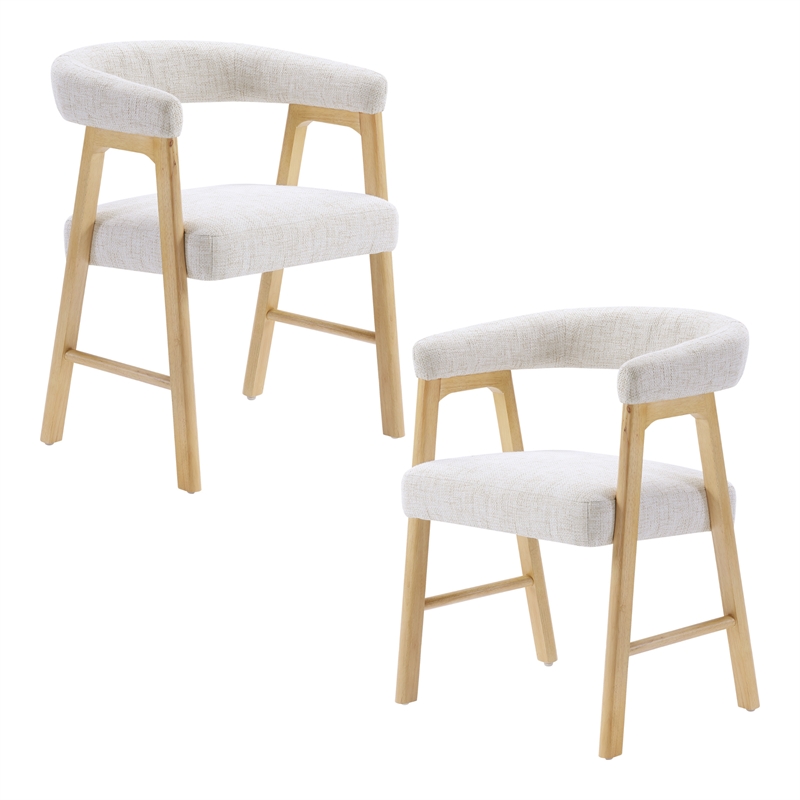 Scranton & Co Mid-Century Modern Dining Chair in Linen White Fabric 2-Pack