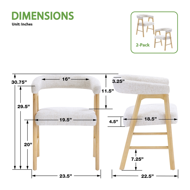 Scranton & Co Mid-Century Modern Dining Chair in Linen White Fabric 2-Pack