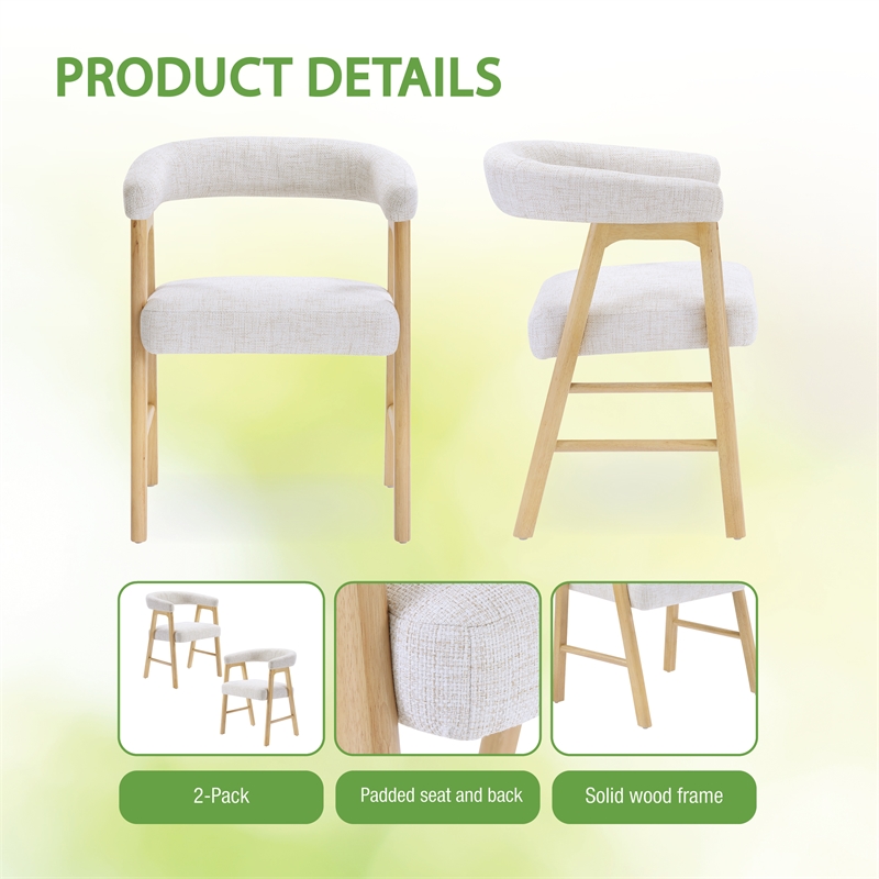 Scranton & Co Mid-Century Modern Dining Chair in Linen White Fabric 2-Pack