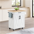 Scranton & Co Farmhouse Kitchen Cart in White with Butcher Block Top